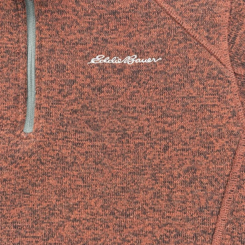 Eddie Bauer Fleece Mens M Quarter Zip Pullover Orange Sweater Sweatshirt Heather